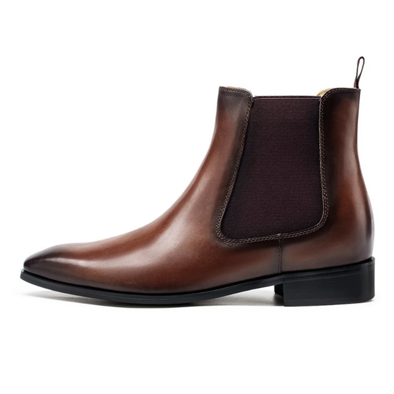 L'EXUDE L'OMBRE SAUVAGE height-increasing elevator formal shoes, color brown, shown in a perspective view