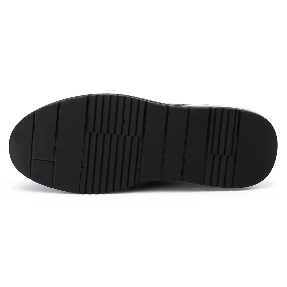 L'EXUDE PurNoir height-increasing elevator casual shoes, color black, shown in a bottom view