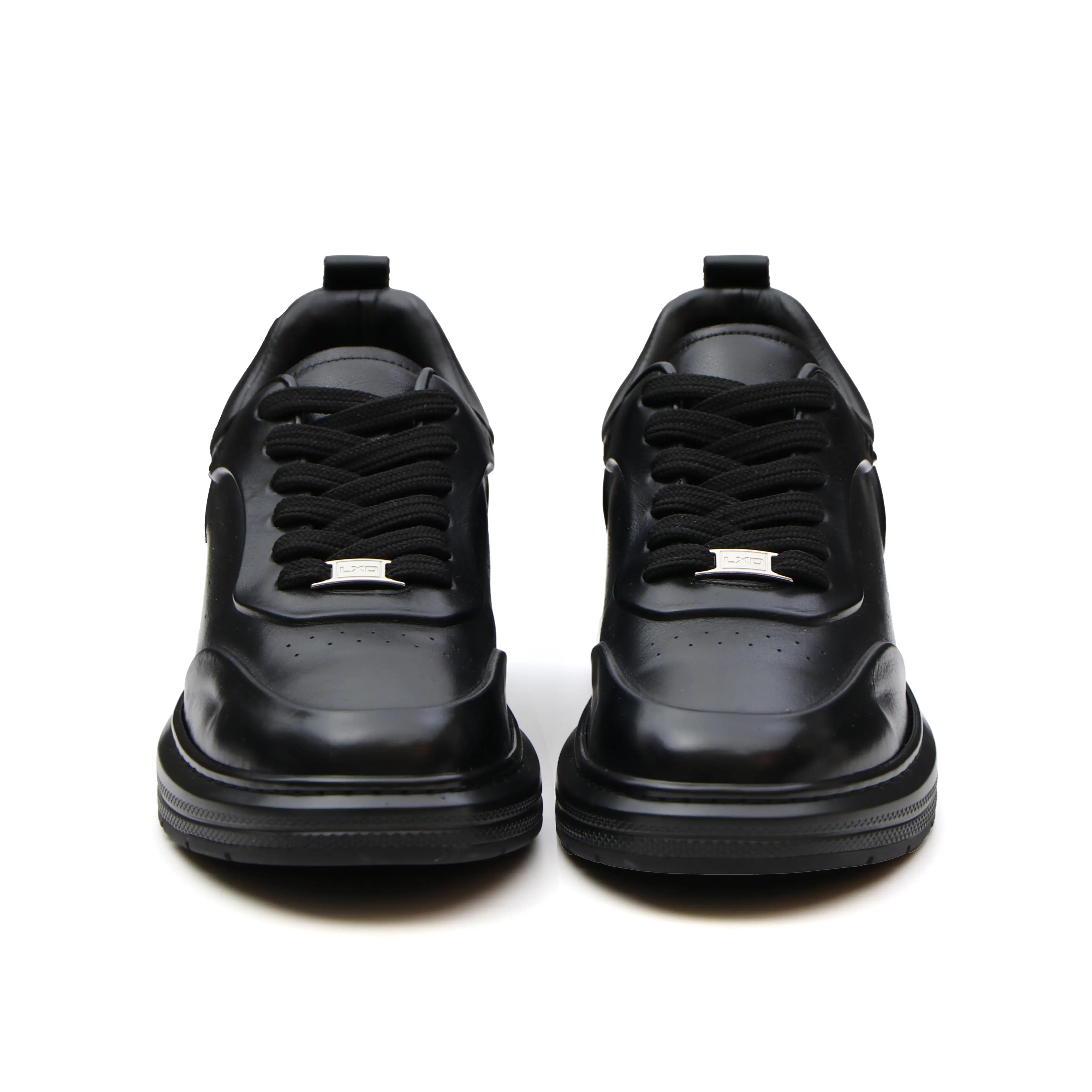 L'EXUDE PurNoir height-increasing elevator casual shoes, color black, shown in a front view