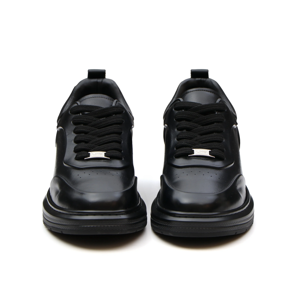L'EXUDE PurNoir height-increasing elevator casual shoes, color black, shown in a front view