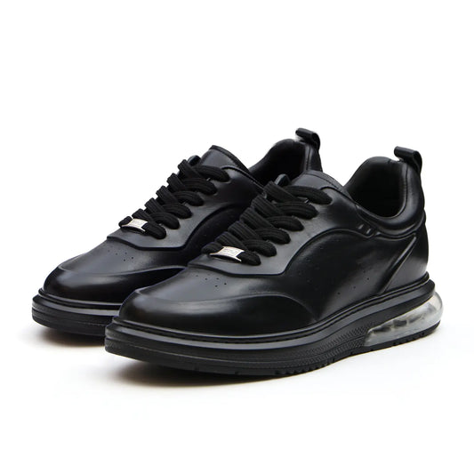 L'EXUDE PurNoir height-increasing elevator casual shoes, color black, shown in a perspective view