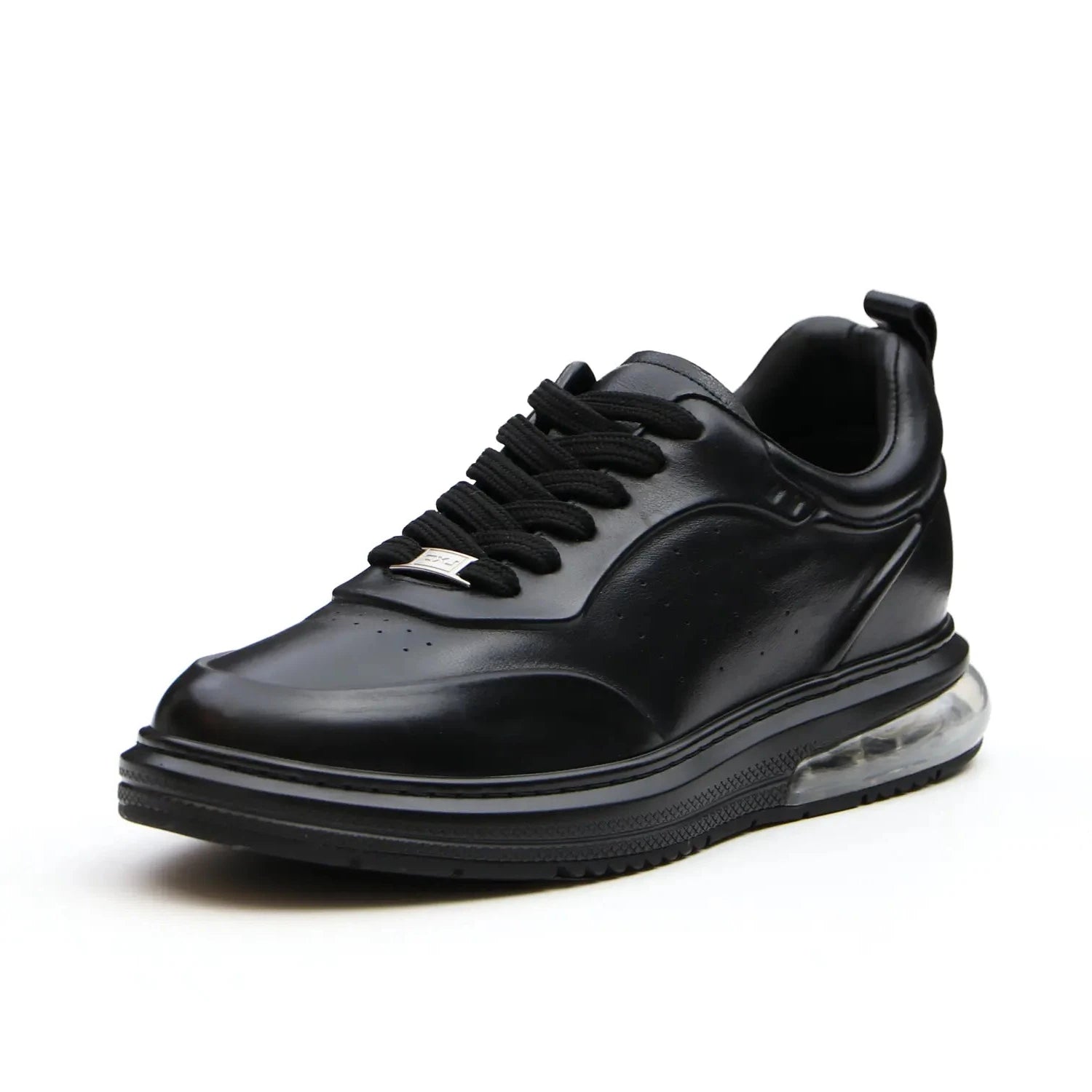 L'EXUDE PurNoir height-increasing elevator casual shoes, color black, shown in a perspective view