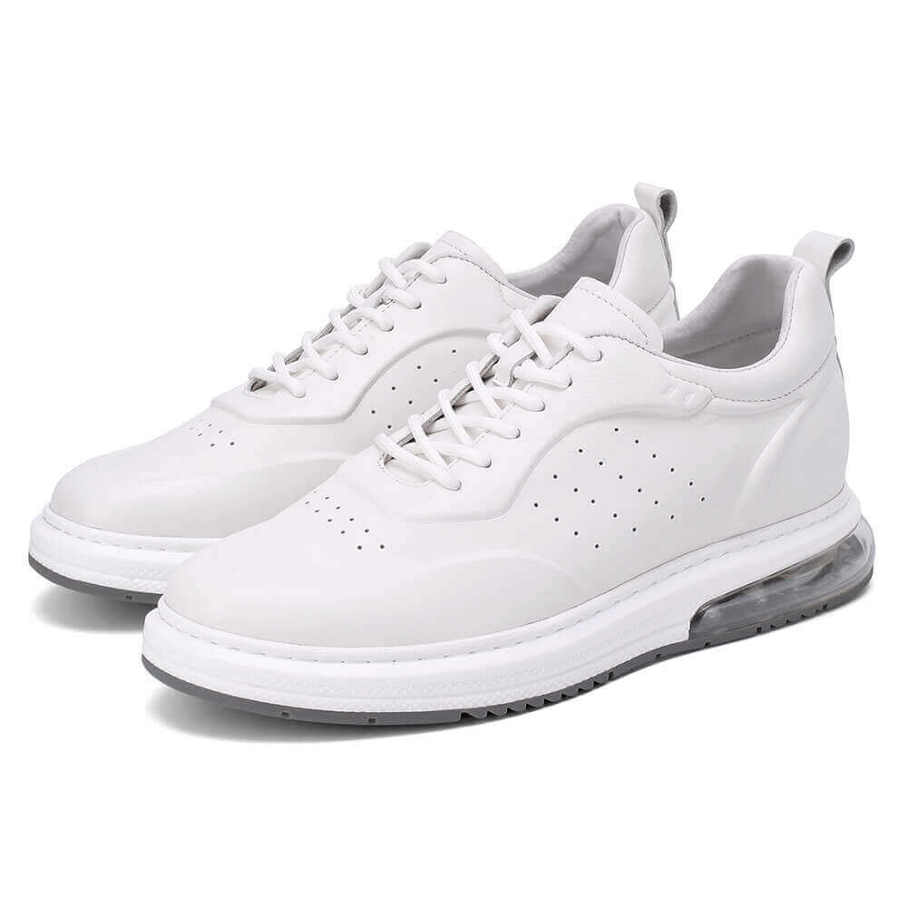L'EXUDE The Iconic White height-increasing elevator casual shoes, color white, shown in a perspective view 1