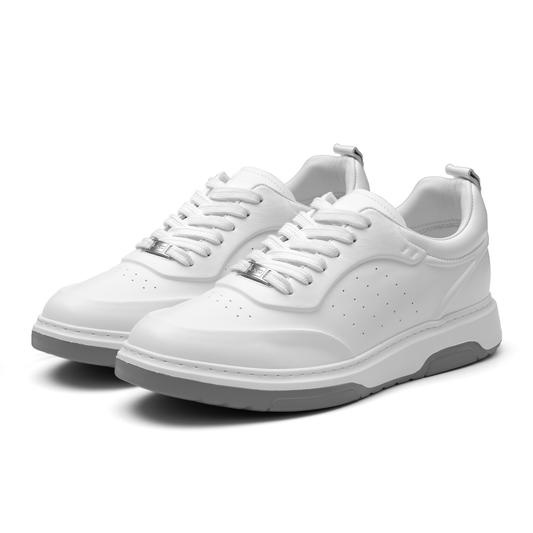 L'EXUDE LeBlanc height-increasing elevator casual shoes, color white, shown in a perspective view