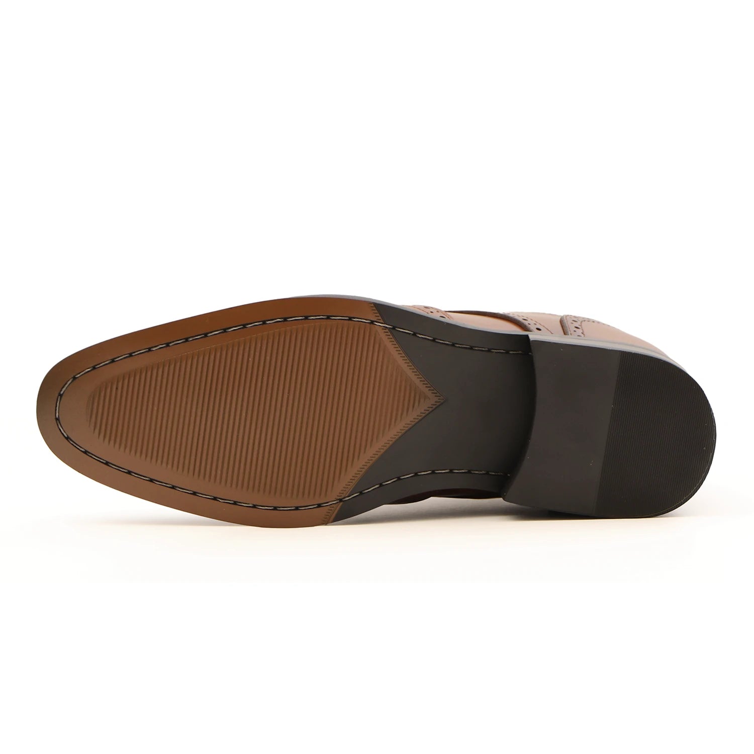L'EXUDE BRUNO-MILANO height-increasing elevator formal shoes, color brown, shown in a bottom