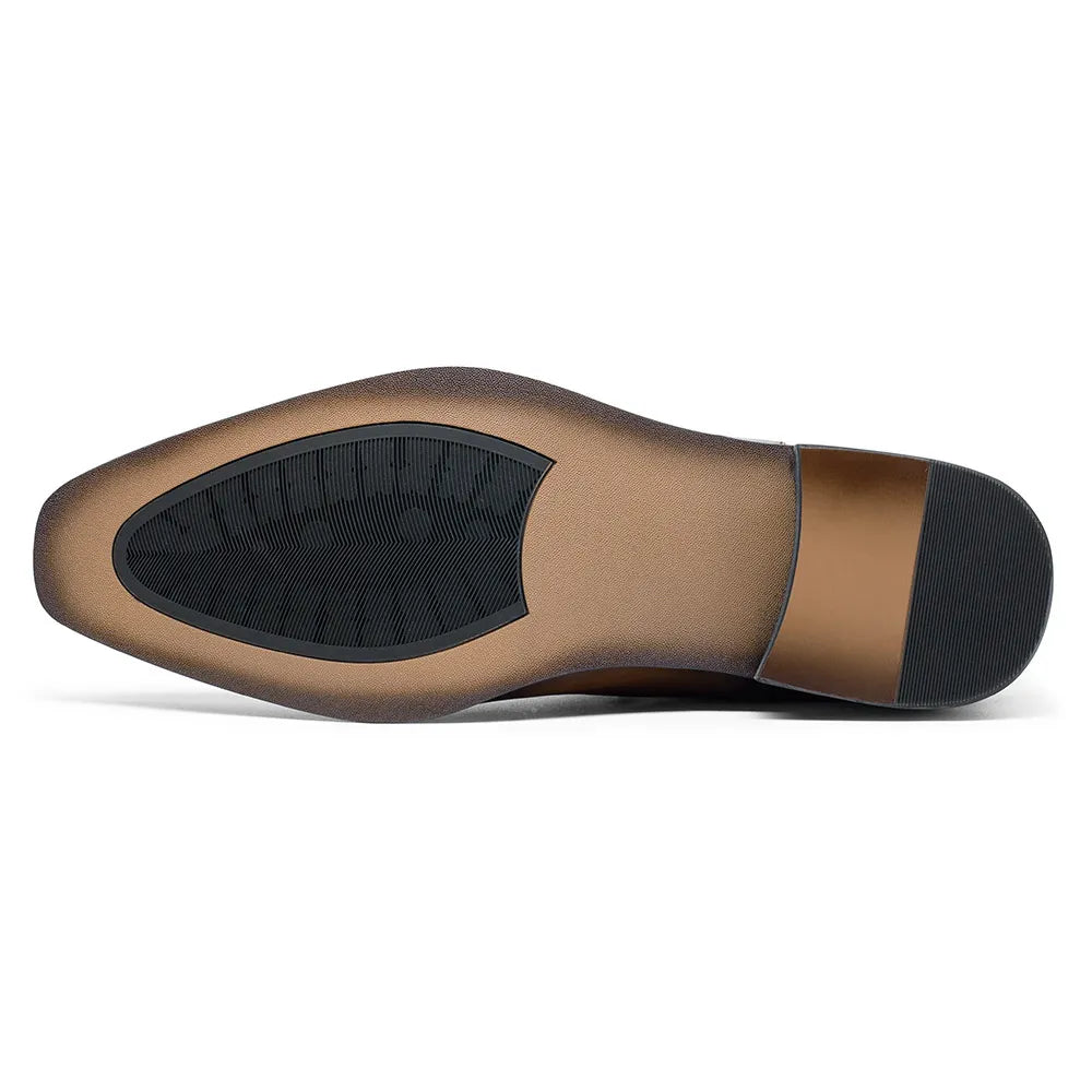 L'EXUDE L'OMBRE SAUVAGE height-increasing elevator formal shoes, color brown, shown in a bottom view