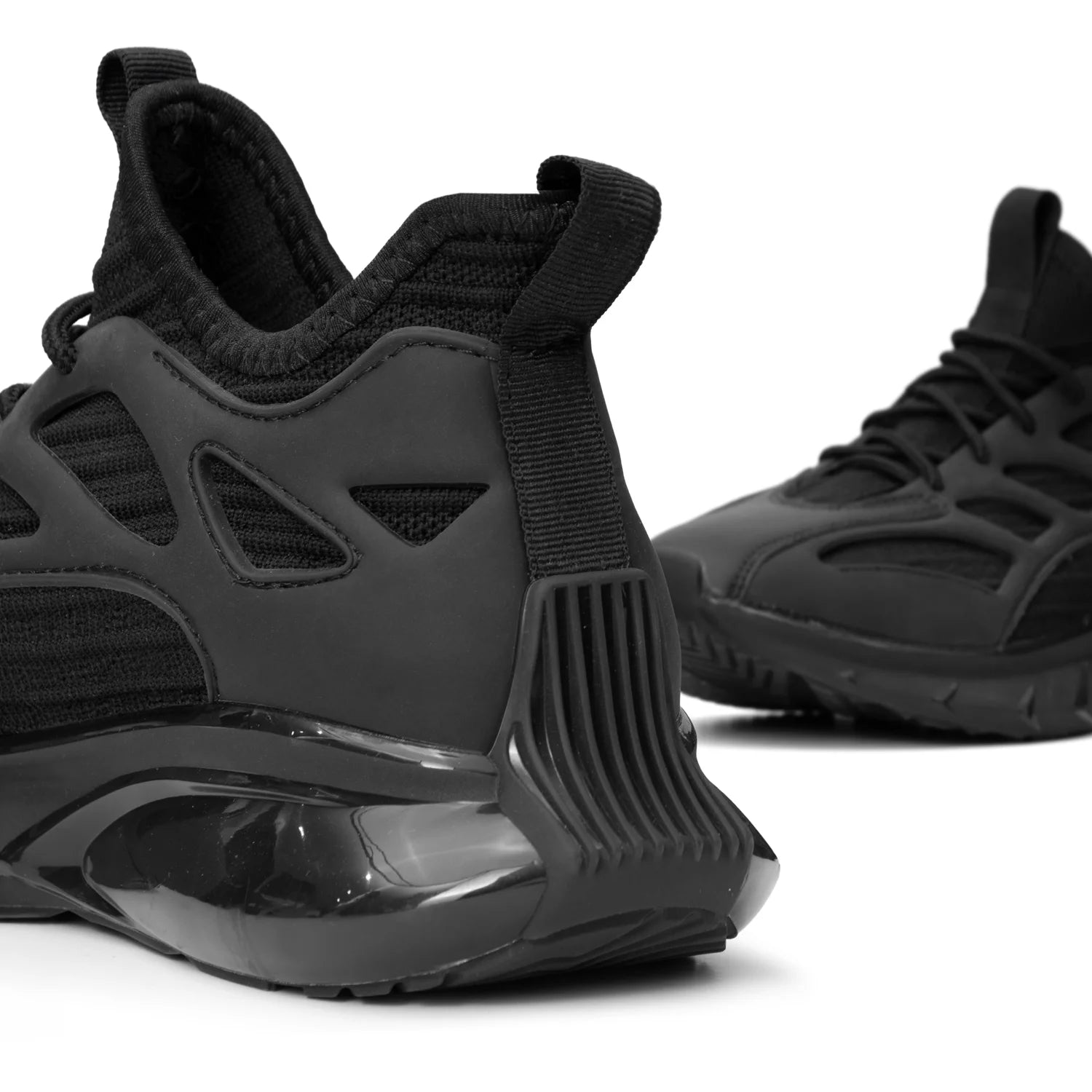 L'EXUDE BlackViperz height-increasing elevator sport shoes, color black, shown in a back view