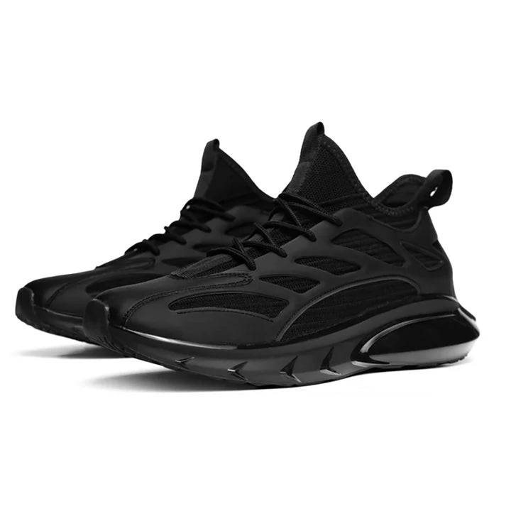 L'EXUDE BlackViperz height-increasing elevator sport shoes, color black, shown in a perspective view.