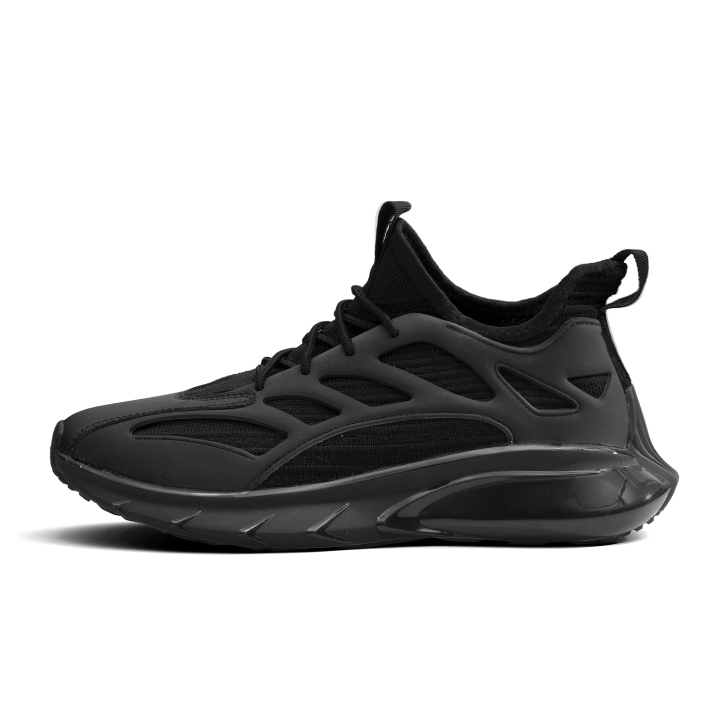 L'EXUDE BlackViperz height-increasing elevator sport shoes, color black, shown in a side view.