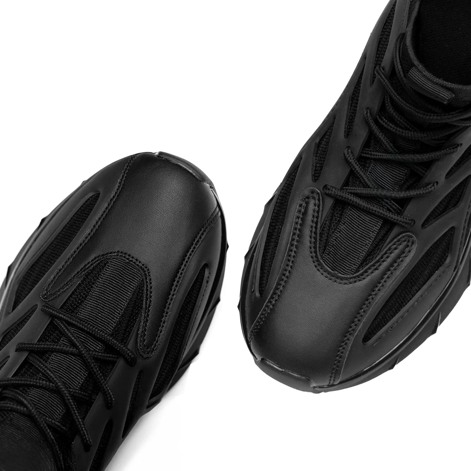 L'EXUDE BlackViperz height-increasing elevator sport shoes, color black, shown in a top view