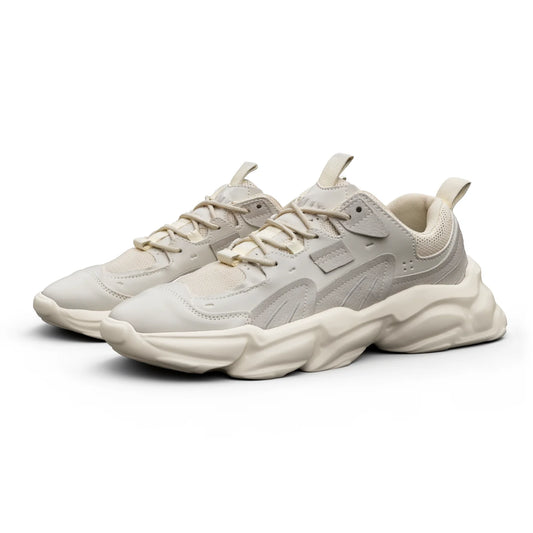 L'EXUDE WILDHEADZ-1s height-increasing elevator sport shoes, color cream, shown in a perspective view