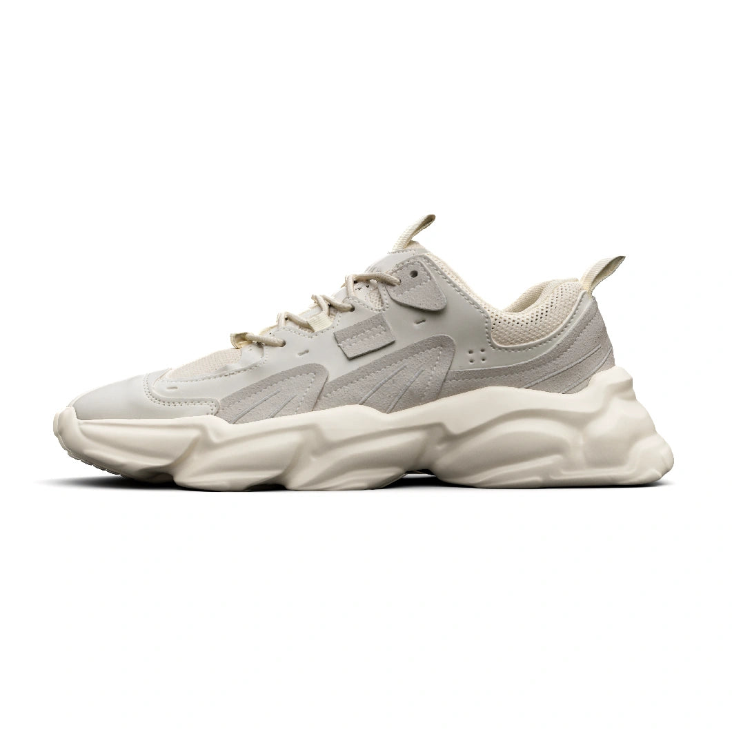L'EXUDE WILDHEADz-1s height-increasing elevator sport shoes, color cream, shown in a side view