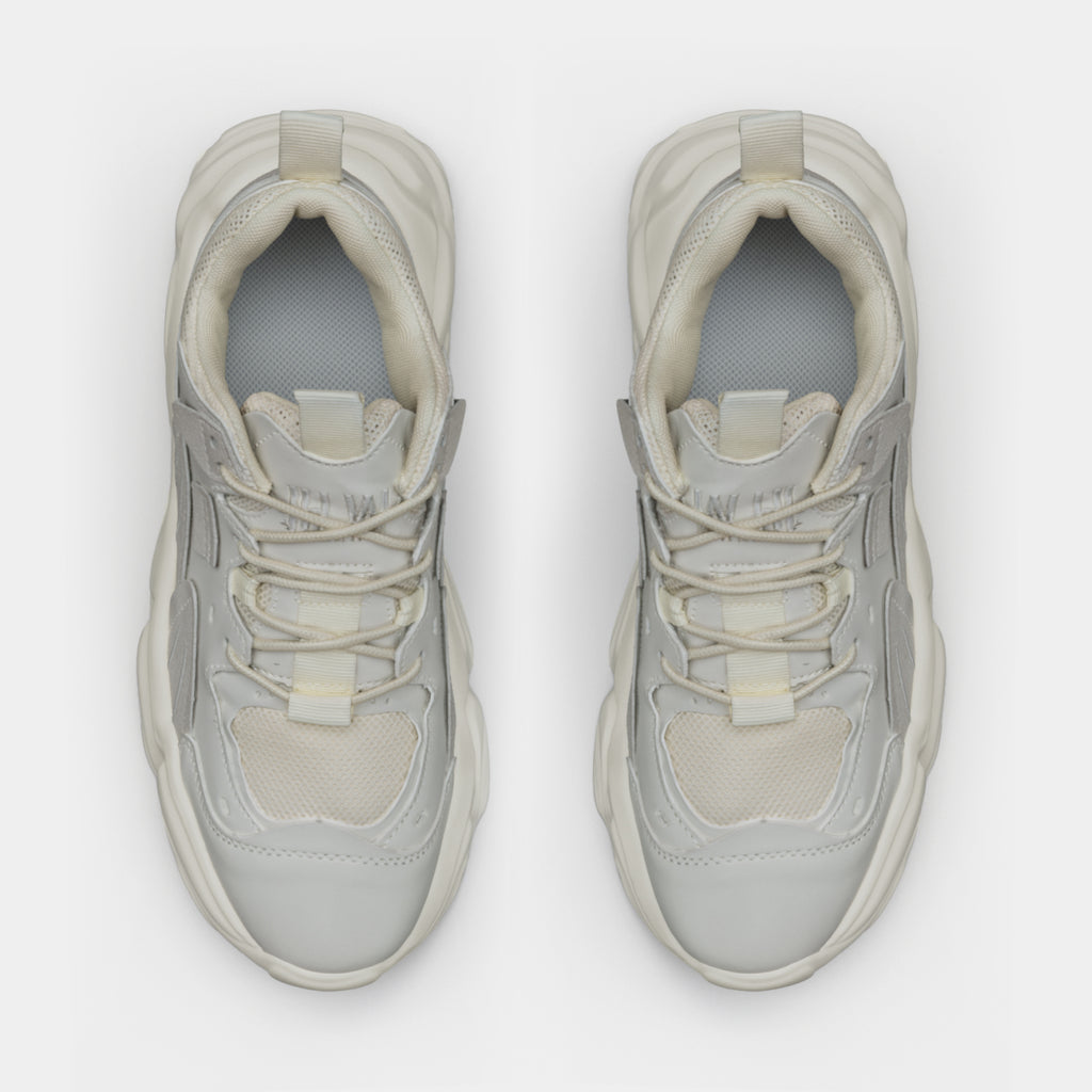 L'EXUDE WILDHEADZ-1s height-increasing elevator sport shoes, color cream, shown in a top view