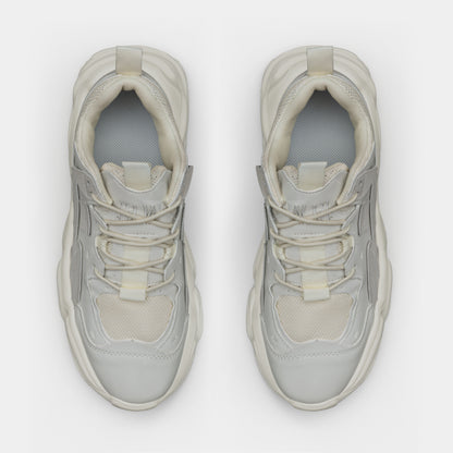 L'EXUDE WILDHEADZ-1s height-increasing elevator sport shoes, color cream, shown in a top view